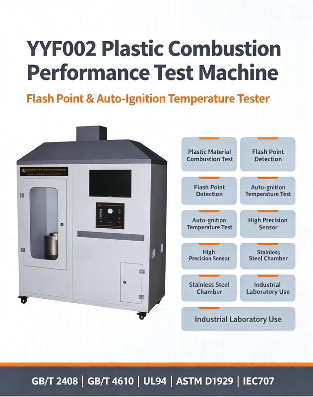 Plastic Flammability Tester met UL94 ASTM D1929 IEC707 normen, verstelbare luchtstroom 0~100mm/s en ±1°C temperatuurnauwkeurigheid