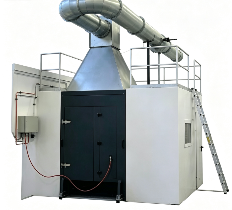 EN 13823-conforme testopstelling voor één brandend voorwerp met propaanbranders van 31 kW en ingebouwde rookdichtheidsmeting