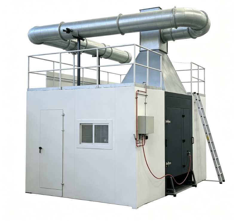 EN 13823-conforme testopstelling voor één brandend voorwerp met propaanbranders van 31 kW en ingebouwde rookdichtheidsmeting