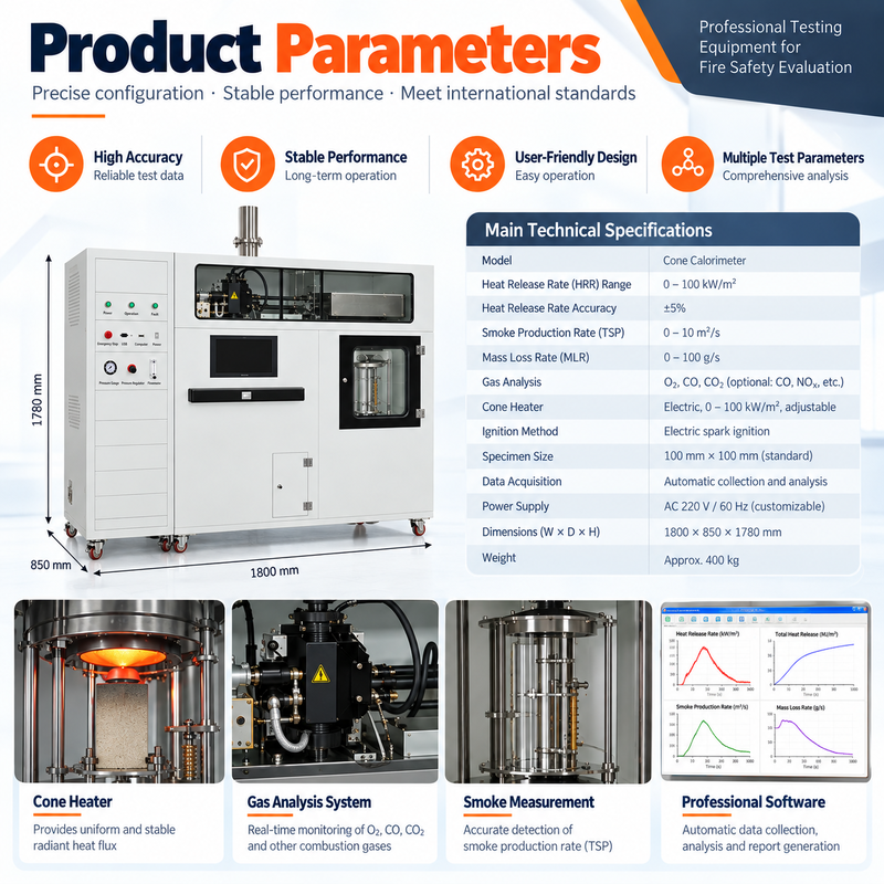 Laboratory Cone Calorimeter Flammability Tester for Plastics Insulation Panels and Composite Materials